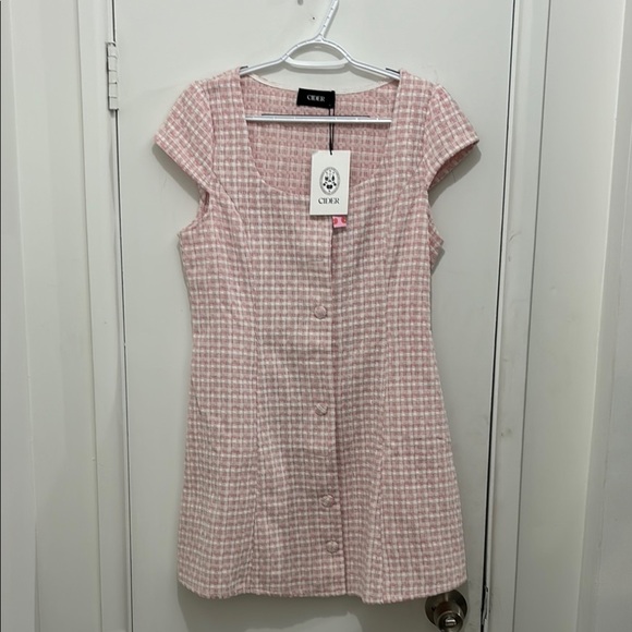 Cider Pink Tweed Square Neck Dress - Picture 1 of 5